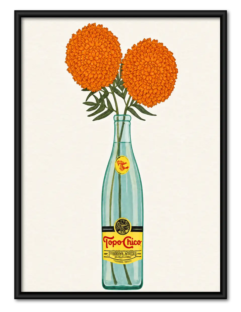 Orange Flowers in Champagne Bottle Wall Art 1