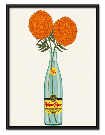 Orange Flowers in Champagne Bottle Wall Art