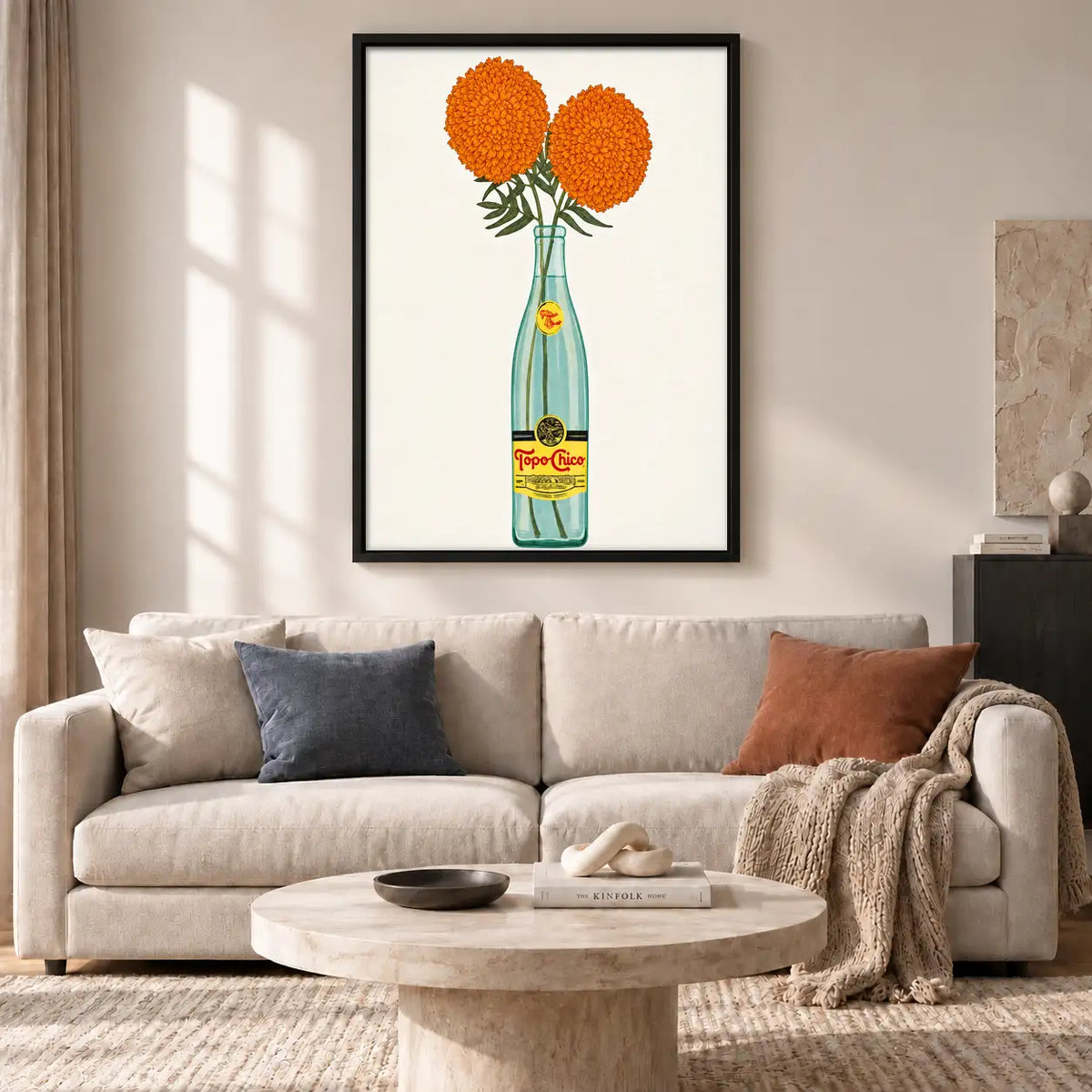 Orange Flowers in Champagne Bottle Wall Art 2