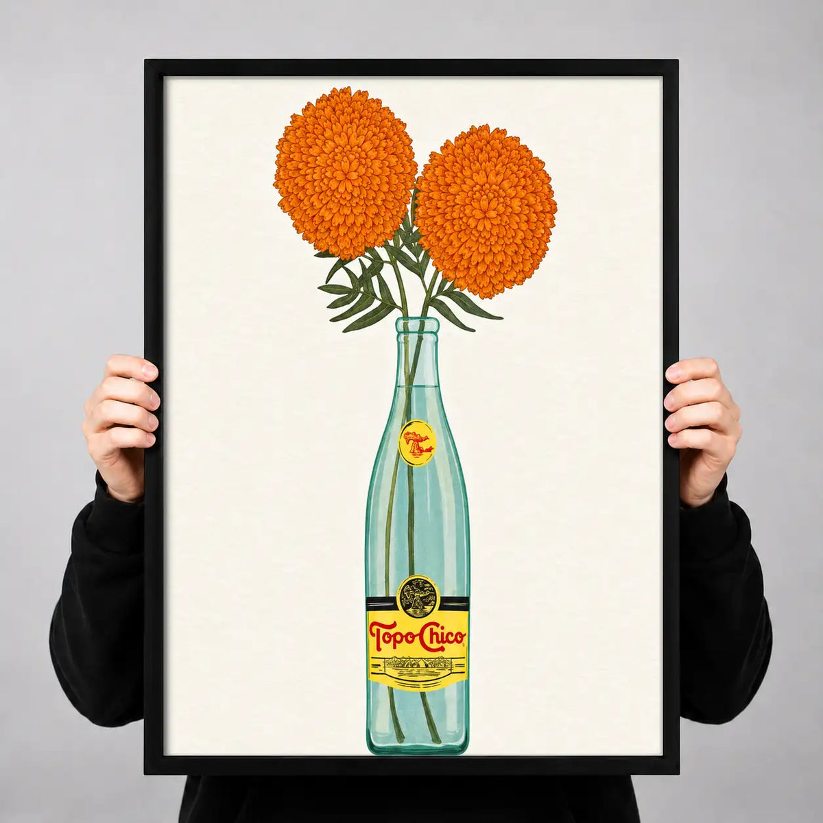 Orange Flowers in Champagne Bottle Wall Art 3