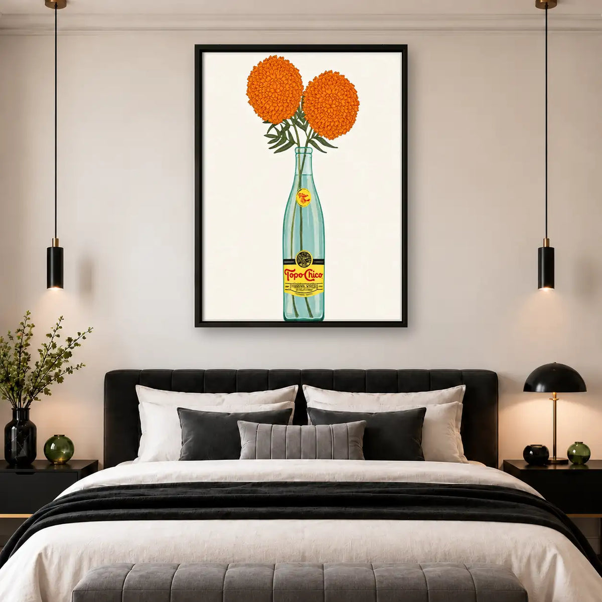 Orange Flowers in Champagne Bottle Wall Art 4