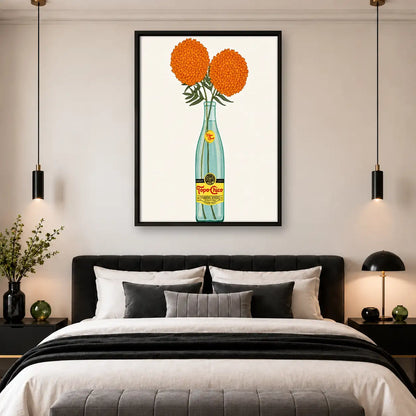 Orange Flowers in Champagne Bottle Wall Art 4