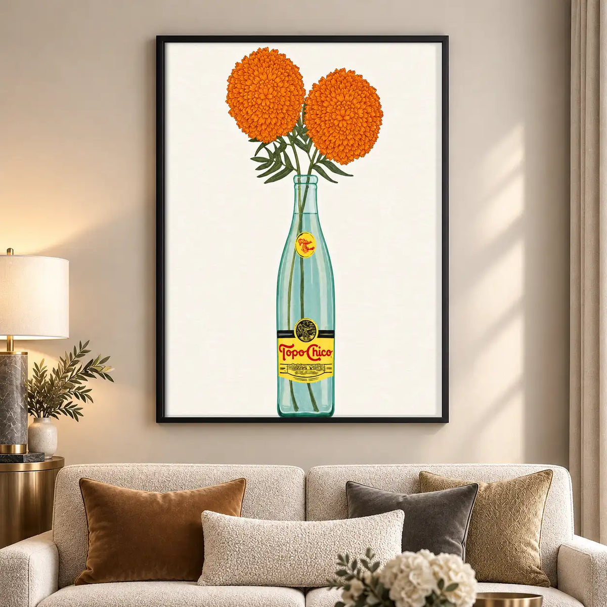 Orange Flowers in Champagne Bottle Wall Art 5