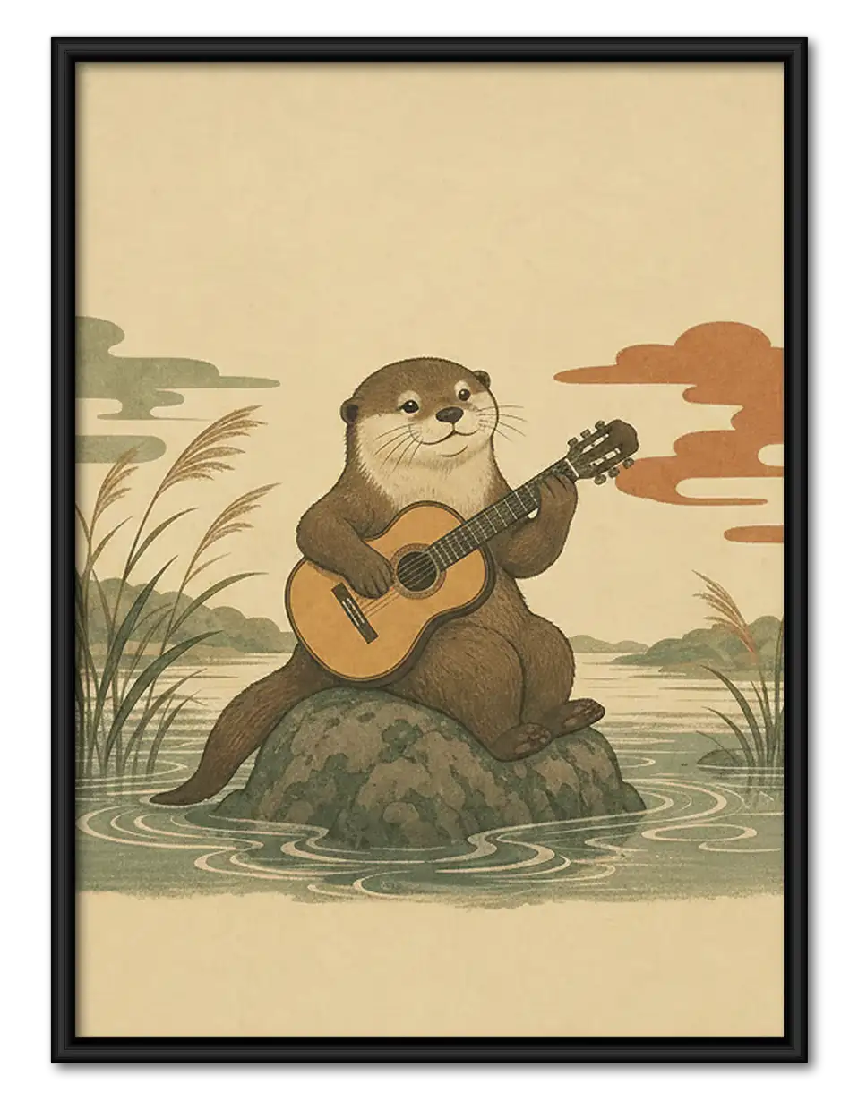 Otter Playing Guitar by River Wall Art 1