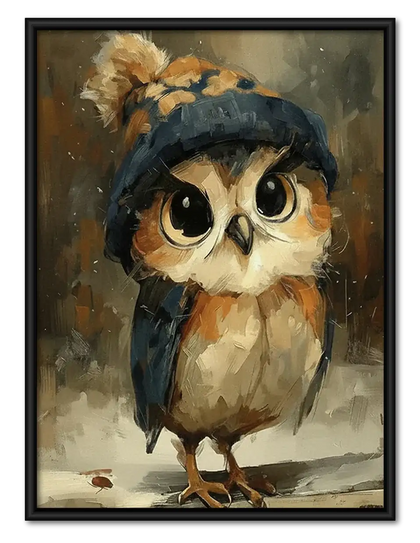 Owl Wearing Blue Beret Wall Art