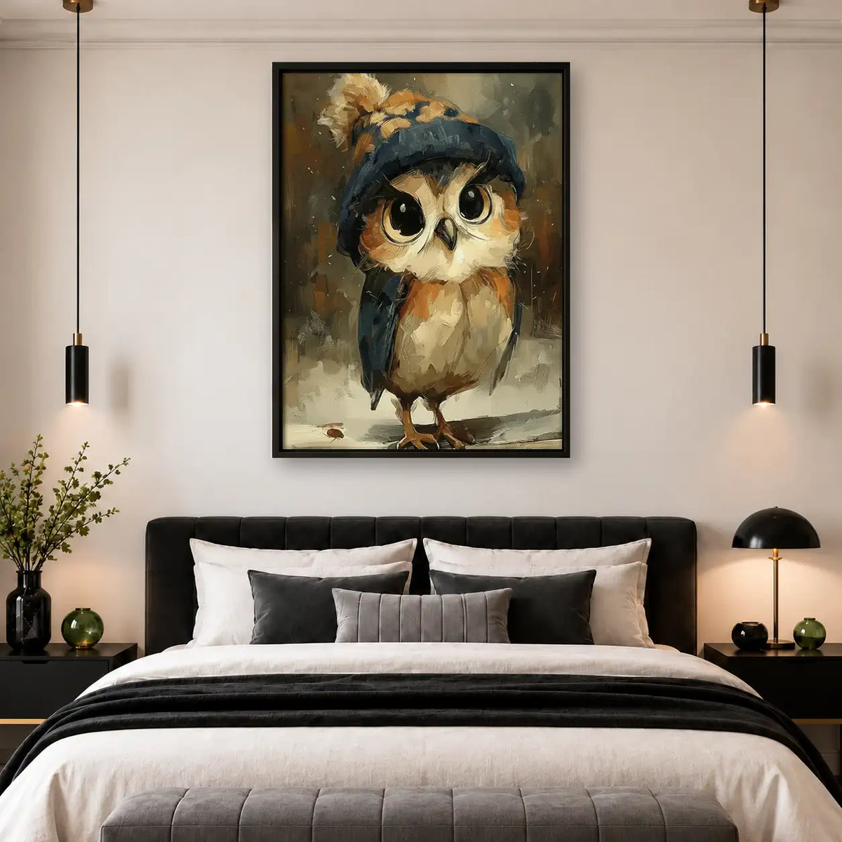 Owl Wearing Blue Beret Wall Art 4
