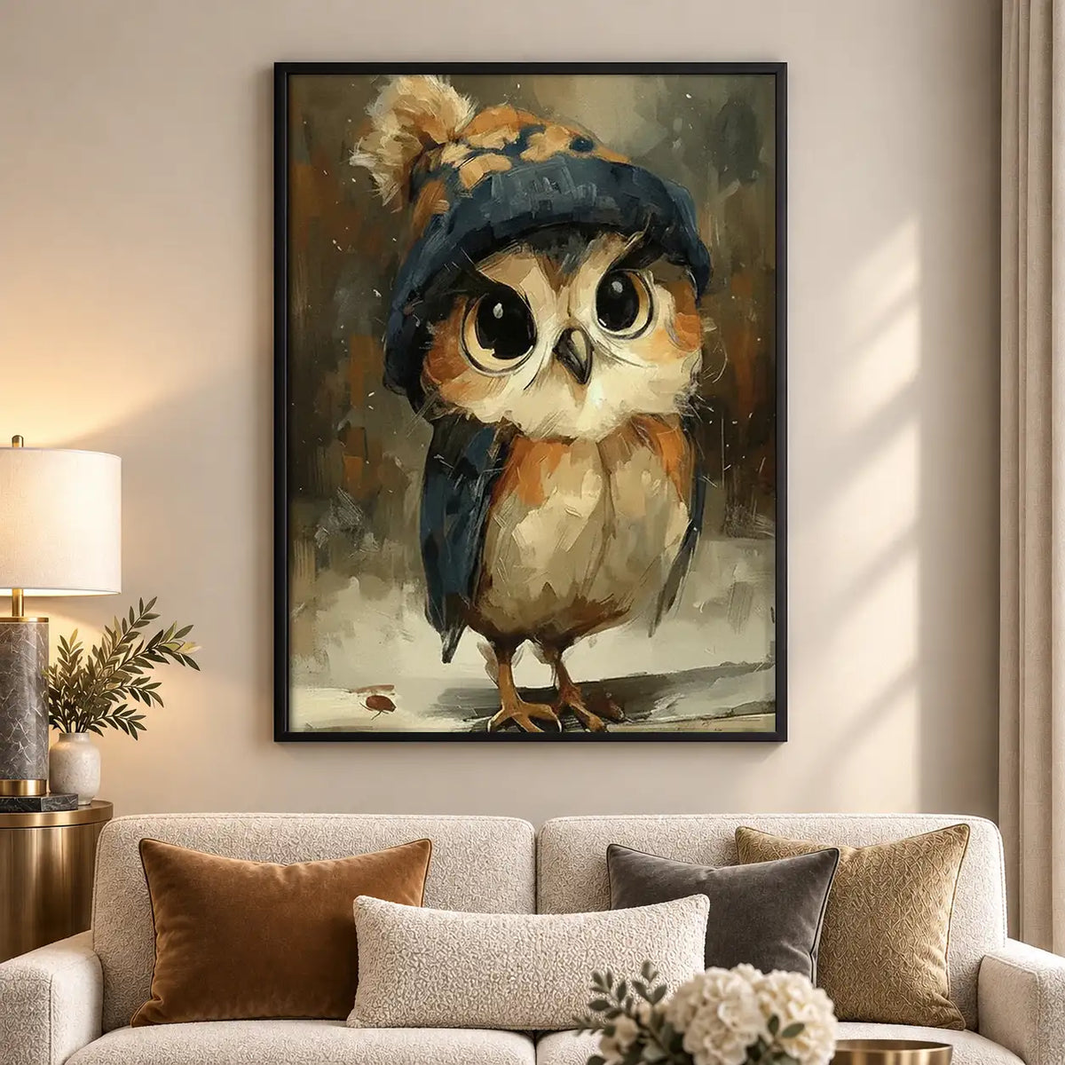 Owl Wearing Blue Beret Wall Art 5