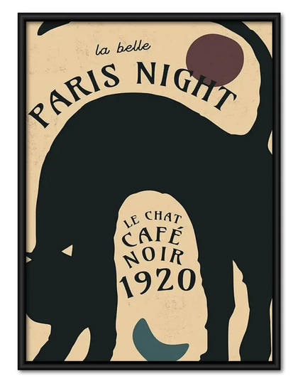 Paris Night Black Cat Cafe Poster Wall Art