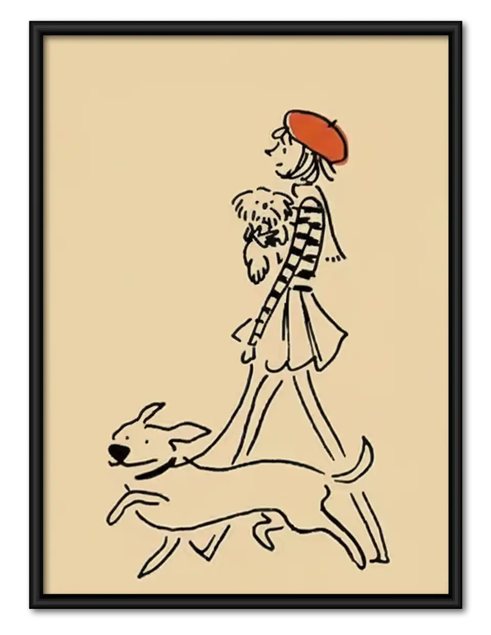 Parisian Woman Walking Two Dogs Wall Art 1