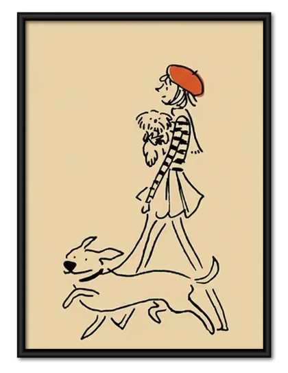 Parisian Woman Walking Two Dogs Wall Art