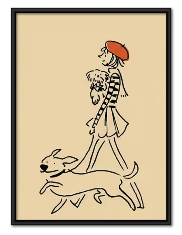 Parisian Woman Walking Two Dogs Wall Art