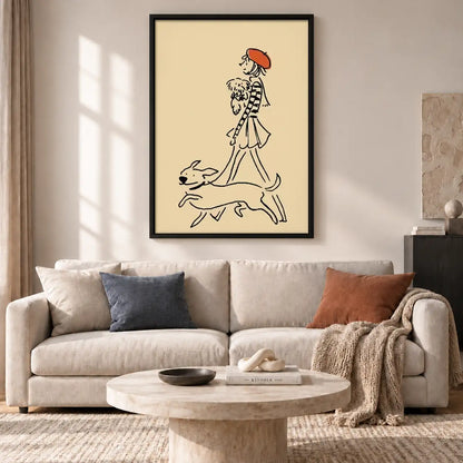 Parisian Woman Walking Two Dogs Wall Art 2