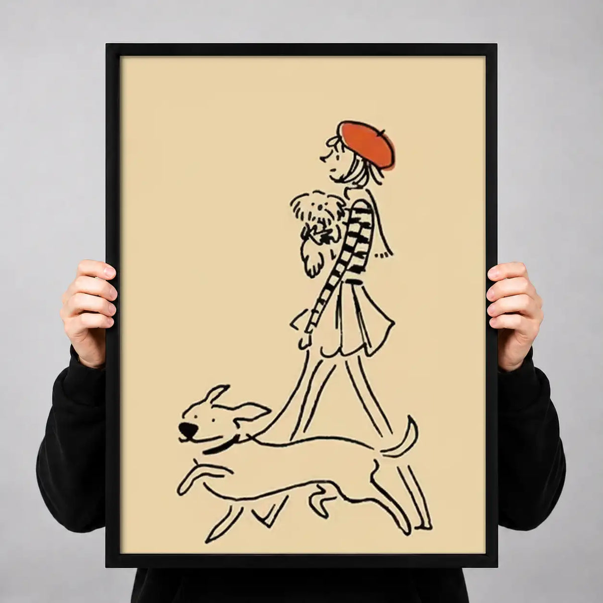 Parisian Woman Walking Two Dogs Wall Art 3