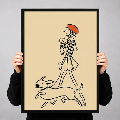 Parisian Woman Walking Two Dogs Wall Art 3