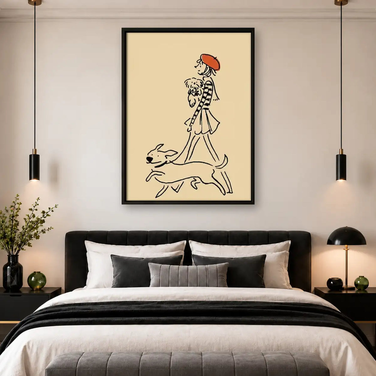 Parisian Woman Walking Two Dogs Wall Art 4