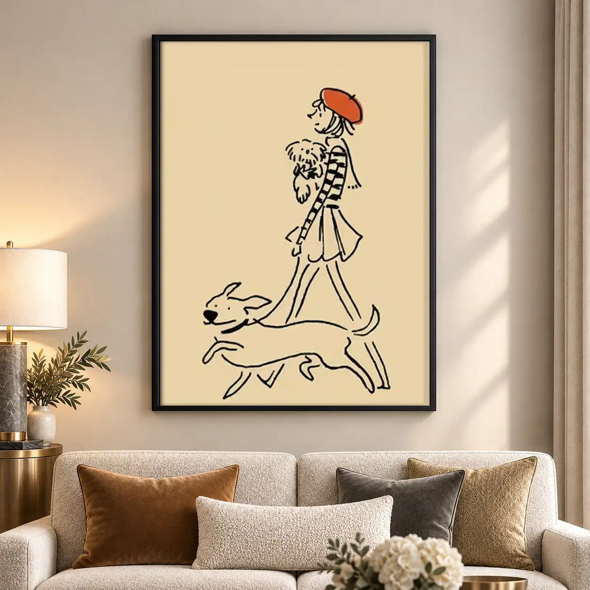 Parisian Woman Walking Two Dogs Wall Art 5