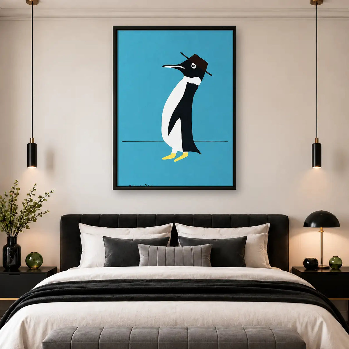 Penguin Wearing Black Fedora Wall Art 4