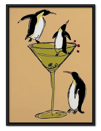 Penguins Balancing on Martini Glass Wall Art