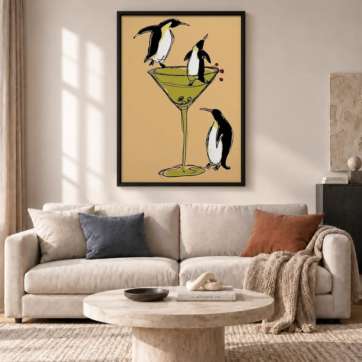 Penguins Balancing on Martini Glass Wall Art 2