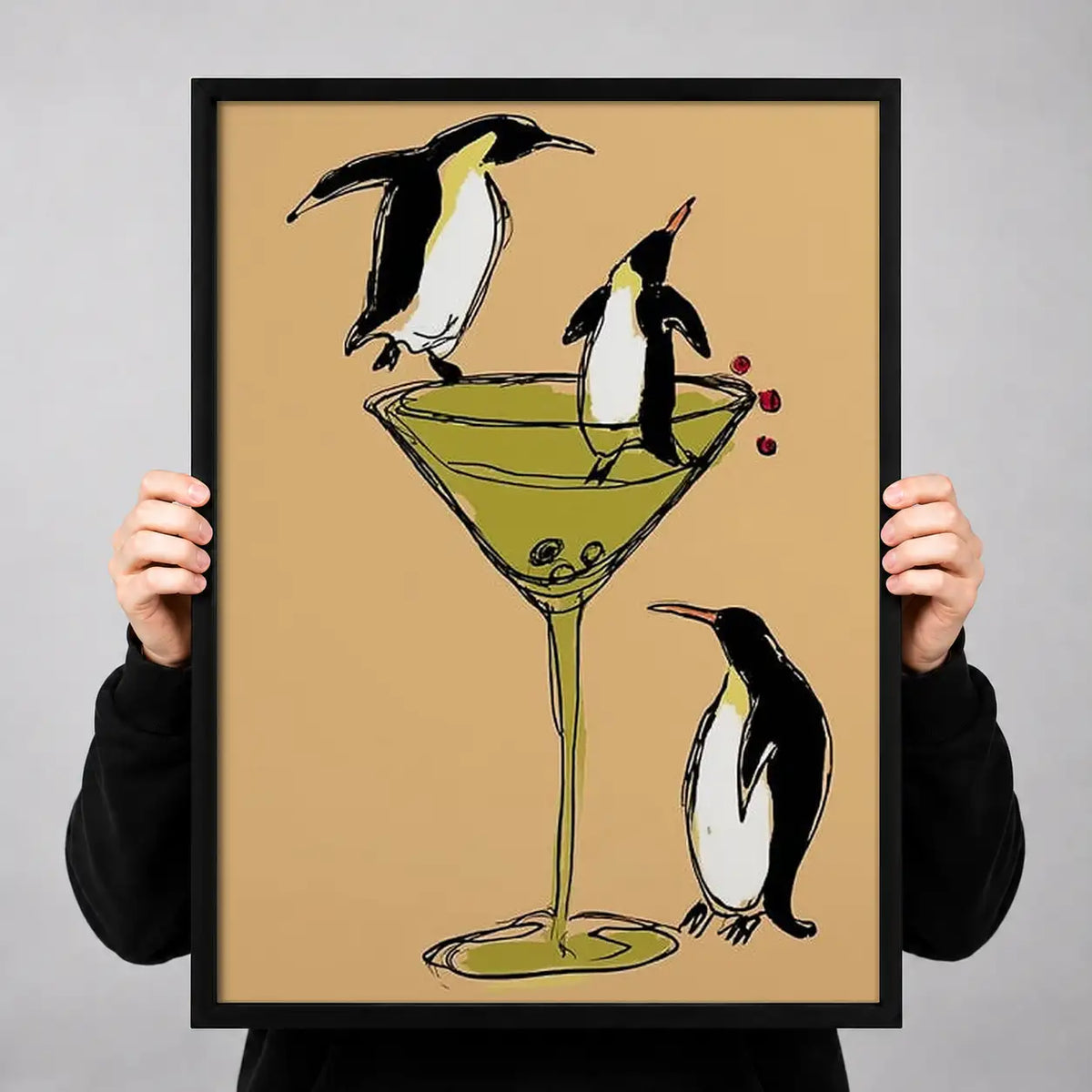 Penguins Balancing on Martini Glass Wall Art 3