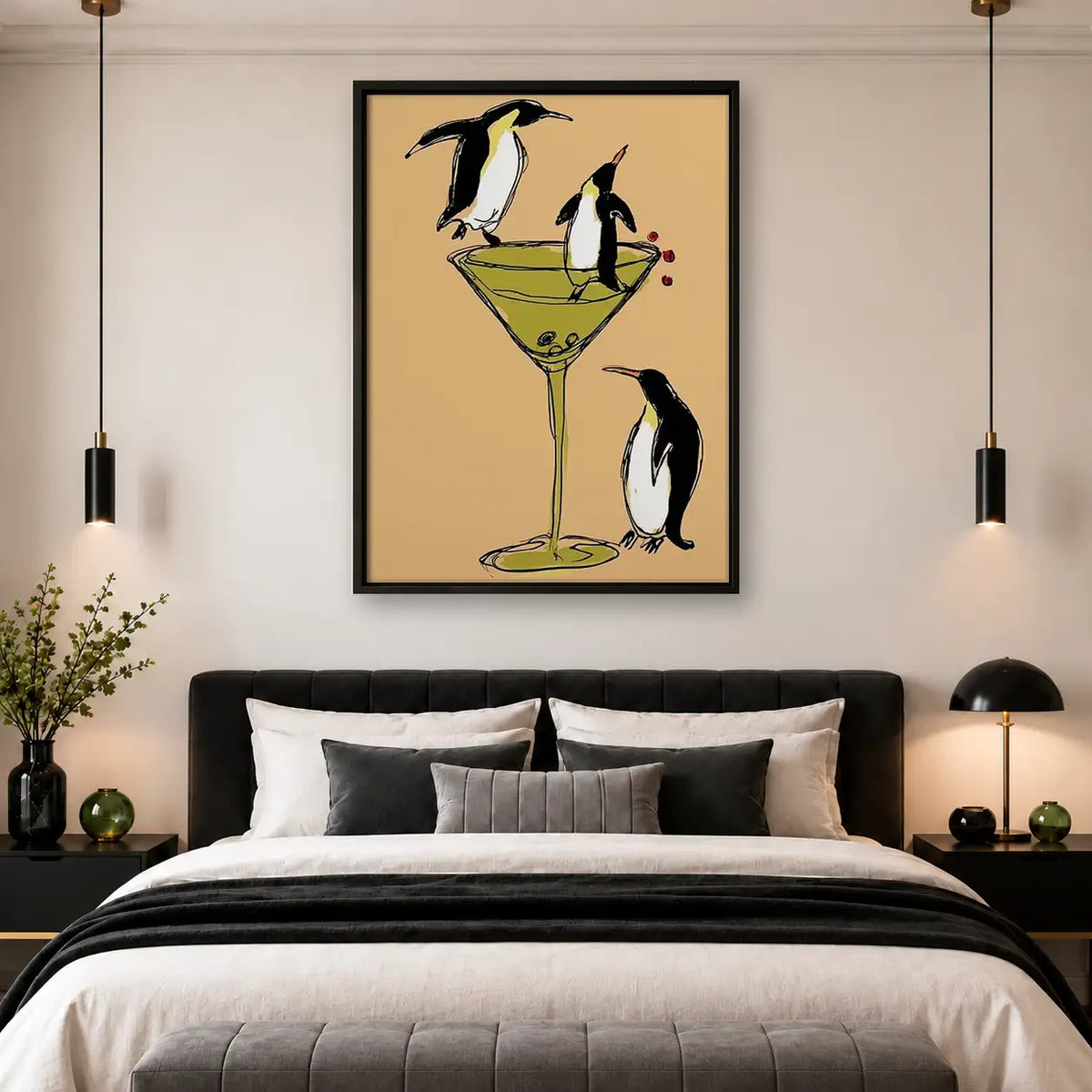 Penguins Balancing on Martini Glass Wall Art 4