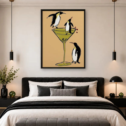 Penguins Balancing on Martini Glass Wall Art 4