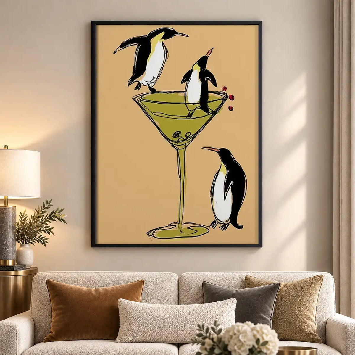 Penguins Balancing on Martini Glass Wall Art 5