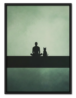 Person and Dog Sitting in Quiet Landscape Wall Art