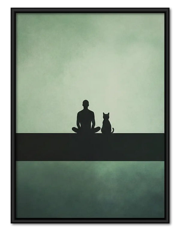 Person and Dog Sitting in Quiet Landscape Wall Art