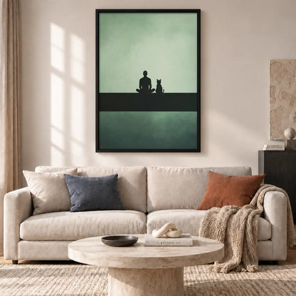 Person and Dog Sitting in Quiet Landscape Wall Art 2