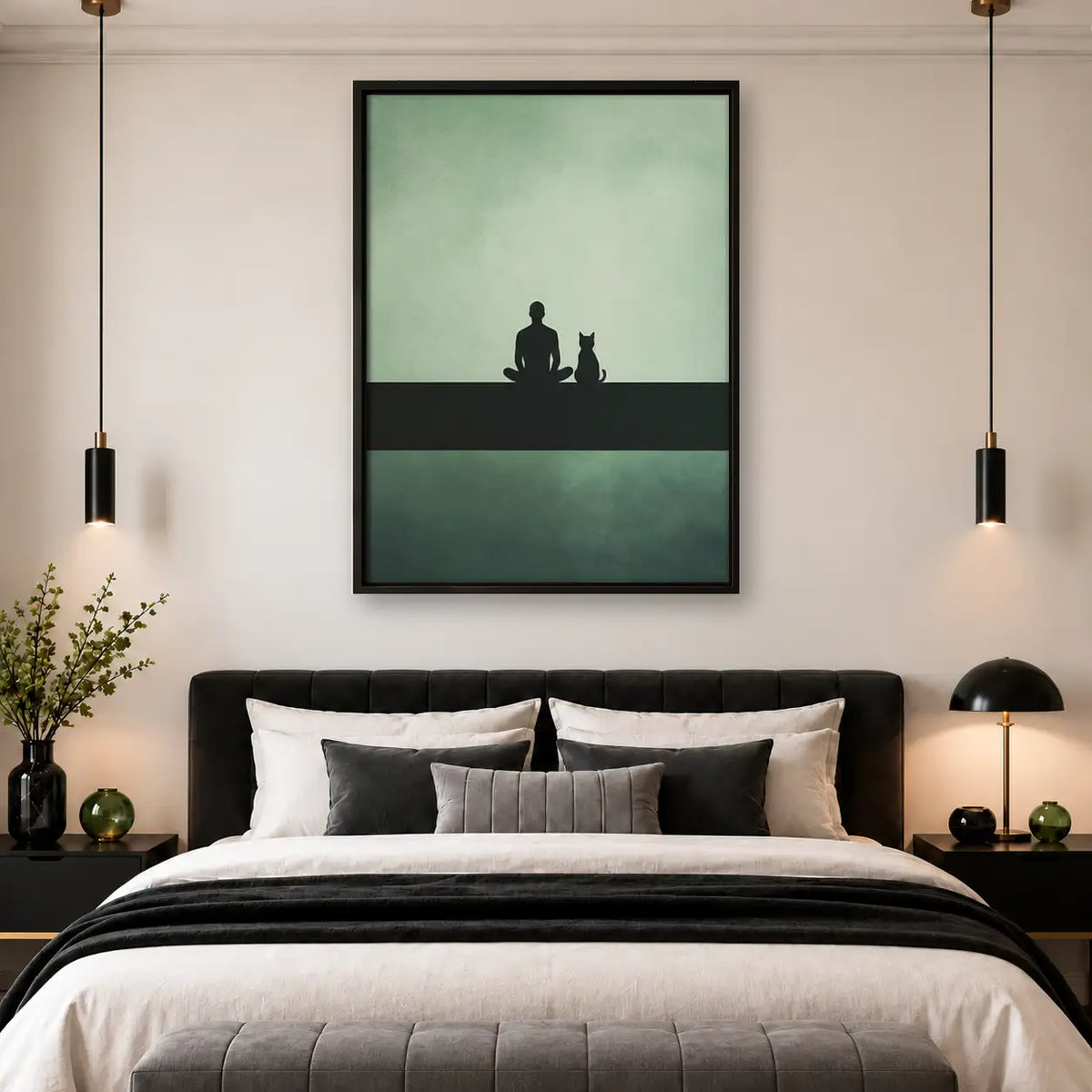 Person and Dog Sitting in Quiet Landscape Wall Art 4