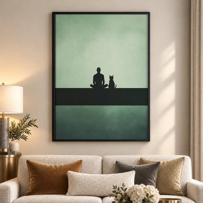 Person and Dog Sitting in Quiet Landscape Wall Art 5
