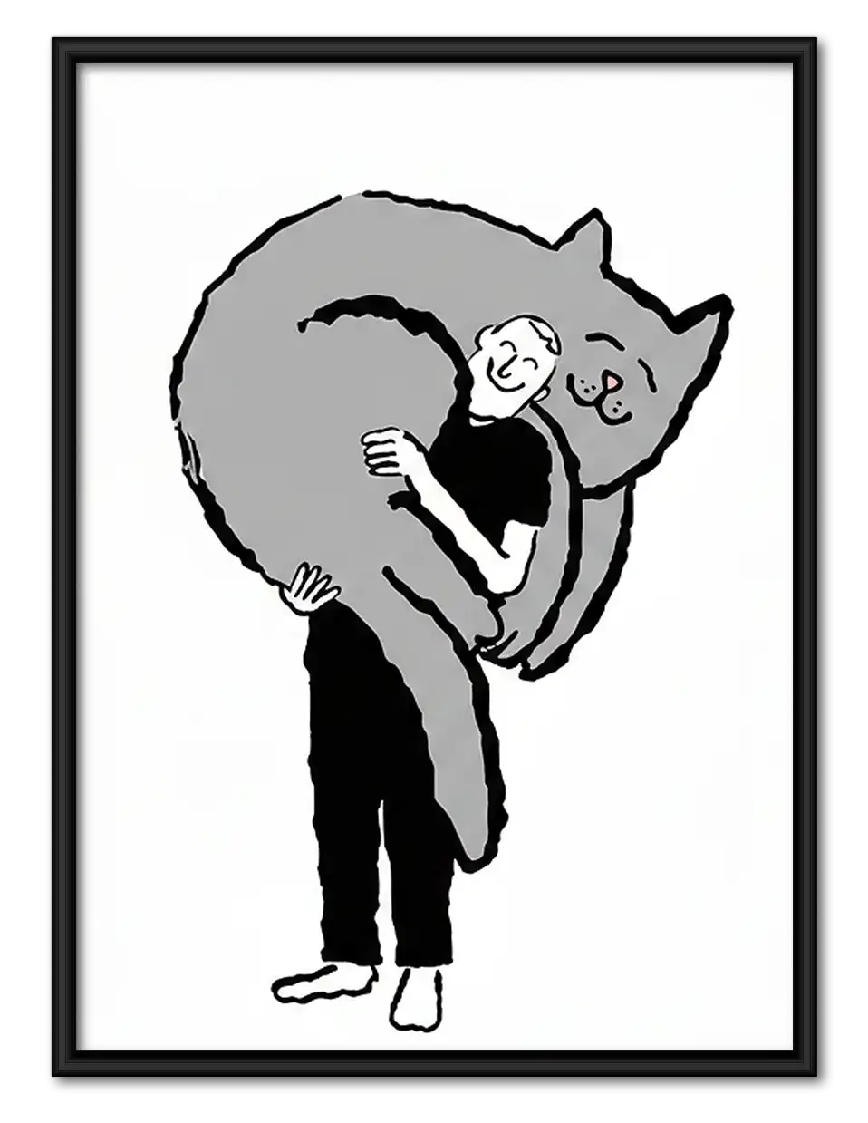 Person Hugging Giant Black Cat Wall Art 1