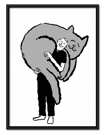 Person Hugging Giant Black Cat Wall Art 1