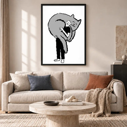 Person Hugging Giant Black Cat Wall Art 2