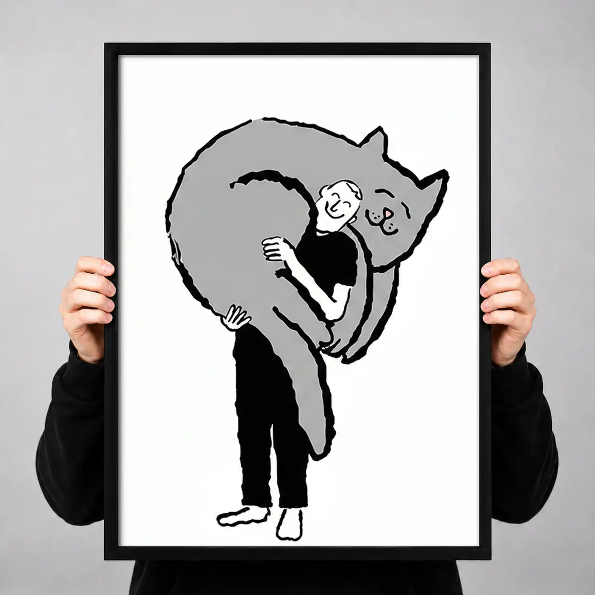 Person Hugging Giant Black Cat Wall Art 3