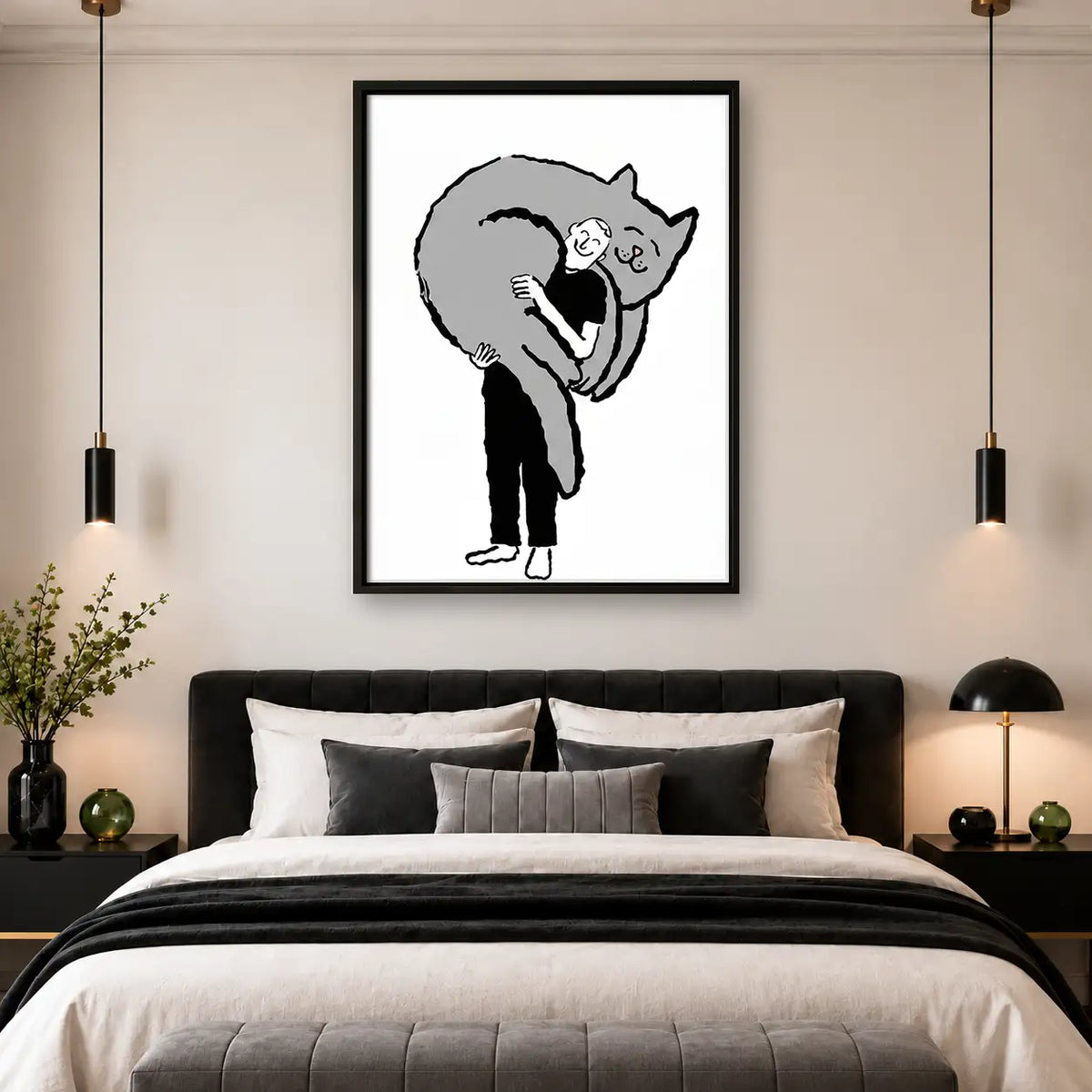 Person Hugging Giant Black Cat Wall Art 4