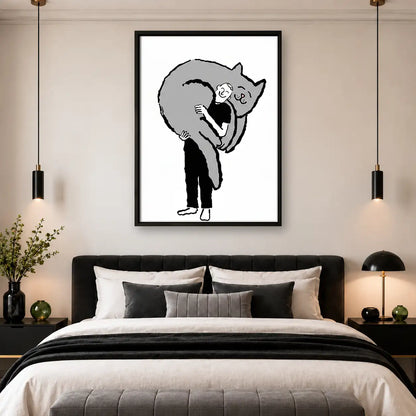 Person Hugging Giant Black Cat Wall Art 4