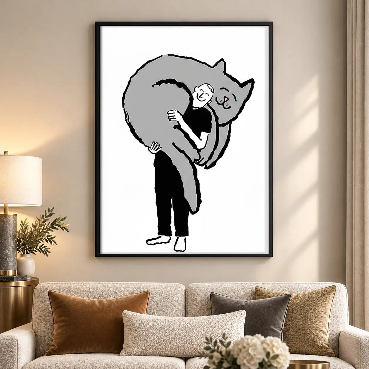 Person Hugging Giant Black Cat Wall Art 5