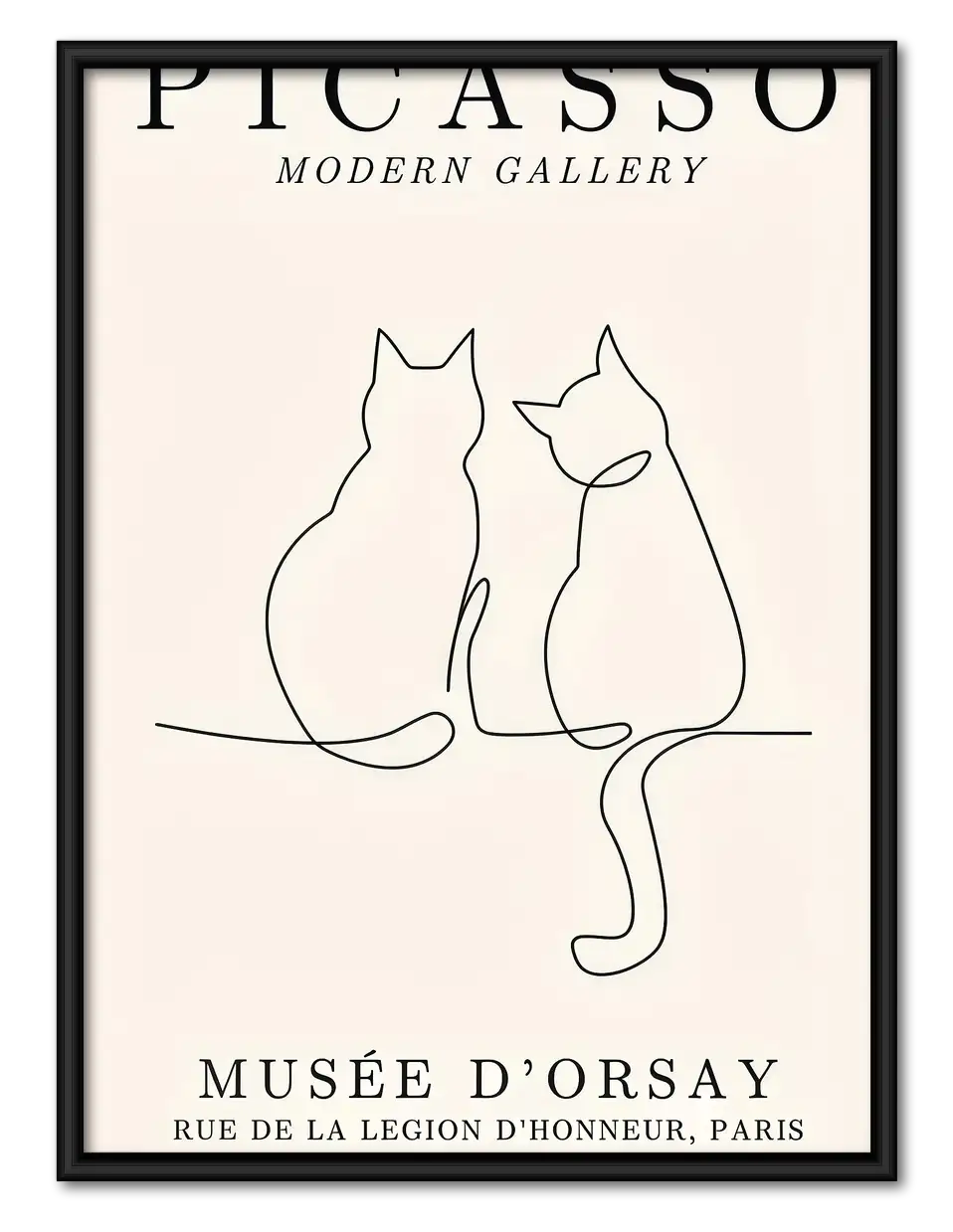 Picasso Style Minimal Two Cats Poster Wall Art 1
