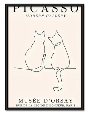 Picasso Style Minimal Two Cats Poster Wall Art