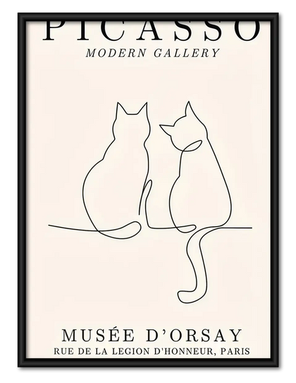 Picasso Style Minimal Two Cats Poster Wall Art