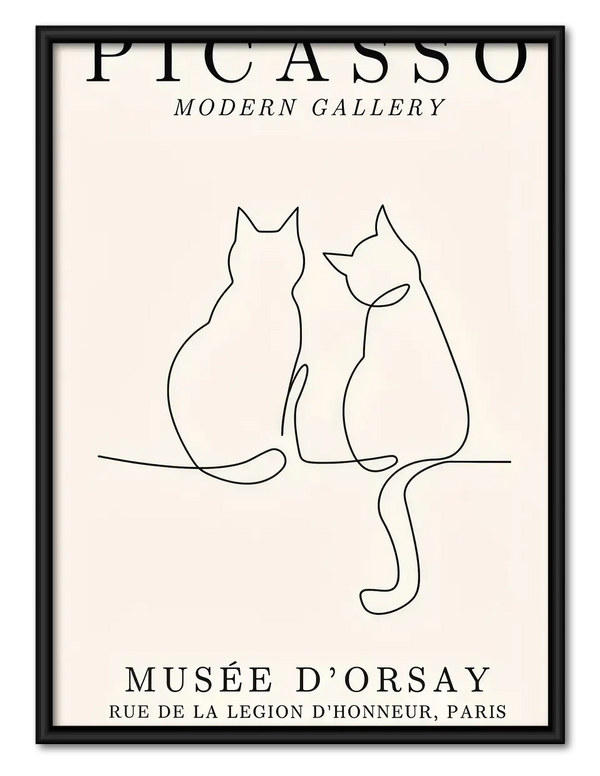 Picasso Style Minimal Two Cats Poster Wall Art