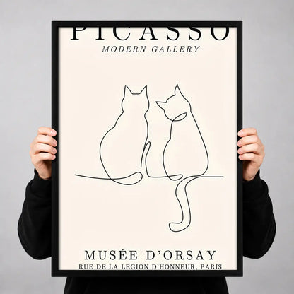 Picasso Style Minimal Two Cats Poster Wall Art 3