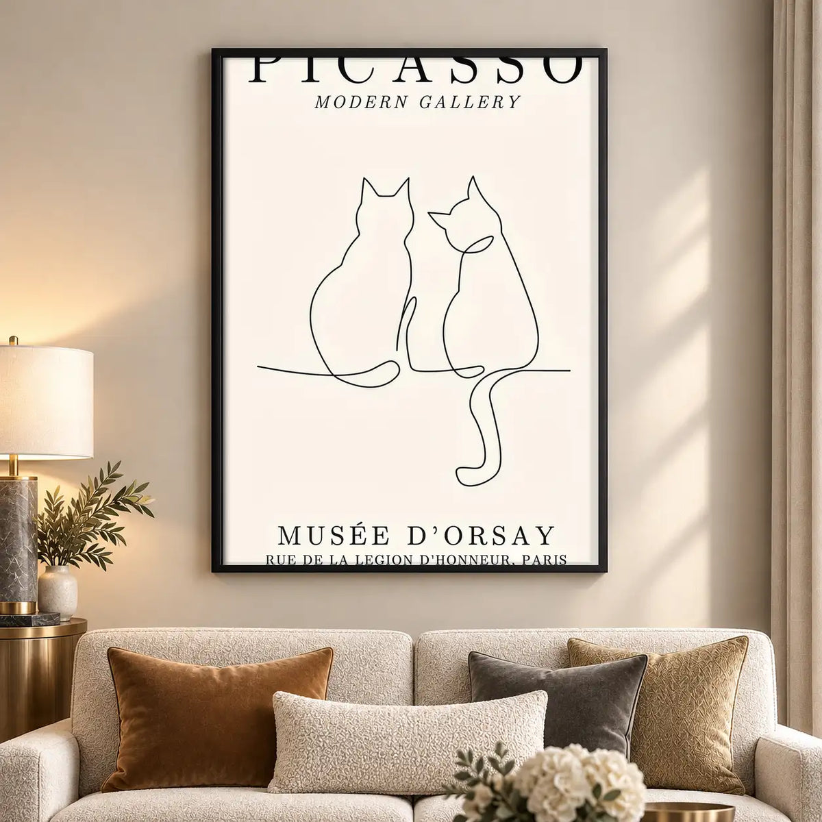 Picasso Style Minimal Two Cats Poster Wall Art 5