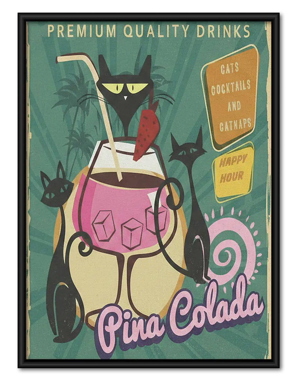Pina Colada Black Cat Cocktail Poster Wall Art 1