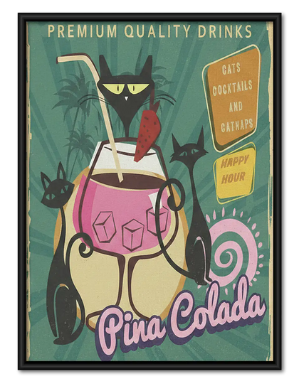 Pina Colada Black Cat Cocktail Poster Wall Art