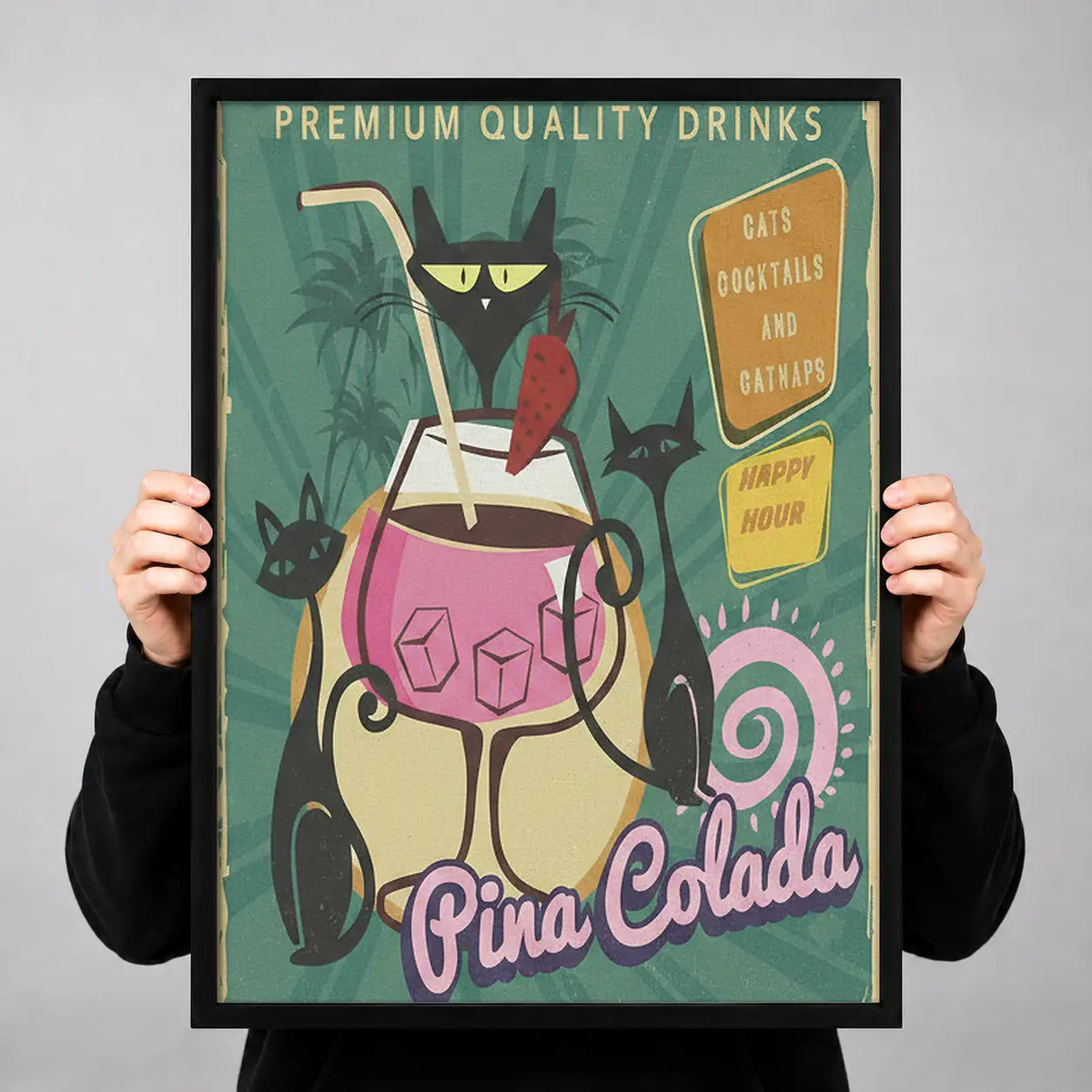 Pina Colada Black Cat Cocktail Poster Wall Art 3