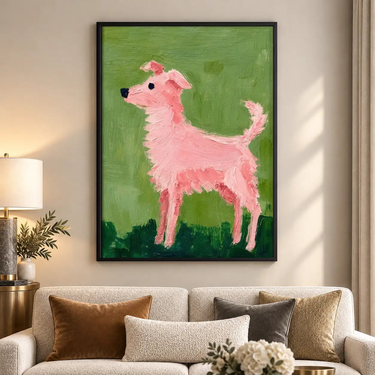 Pink Llama on Green Wall Art 5