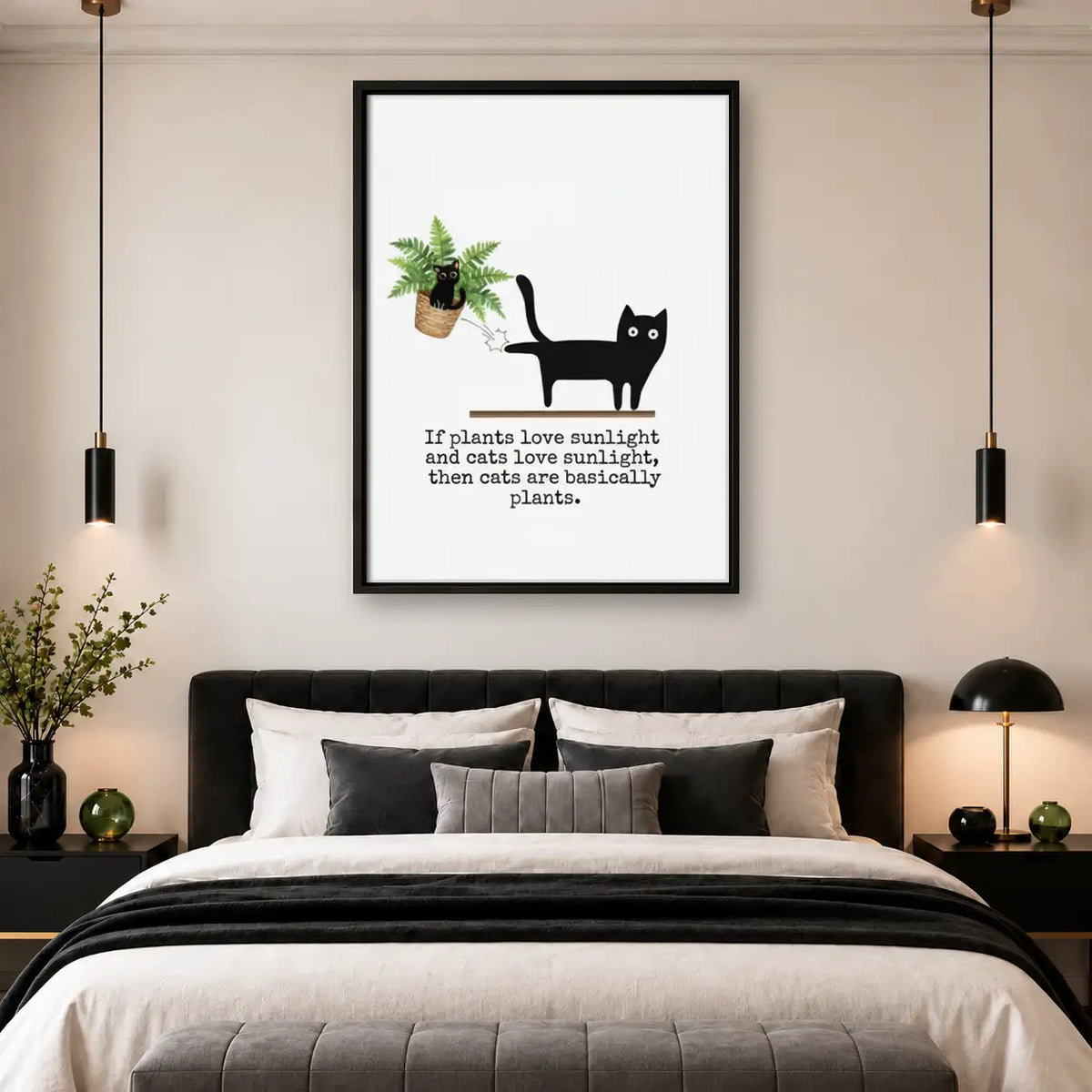 Plant Loving Black Cat Wall Art 4